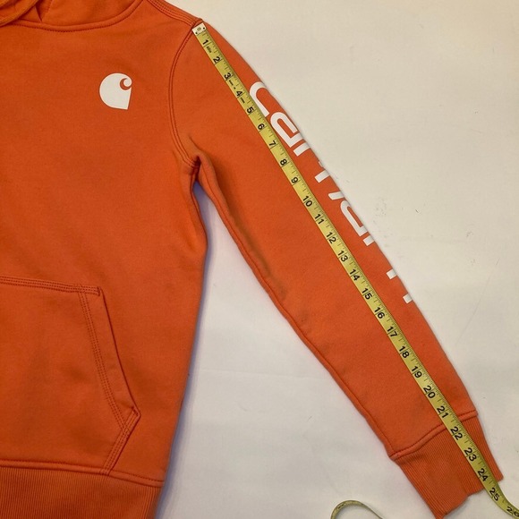 Carhartt Relaxed Fit Hoodie Womens XS 0-2 Orange Kangaroo Pocket Pullover Logo - Picture 11 of 12